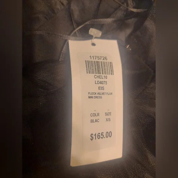 Chelsea By Honey - Flock Velvet Flower Mini Dress - SZ: XS - Black - Brand New - Picture 10 of 11